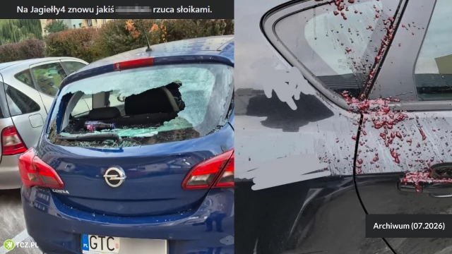 Tczew - Znów lecą słoiki i butelki z wieżowca przy Jagiełły. Kolejne samochody uszkodzone